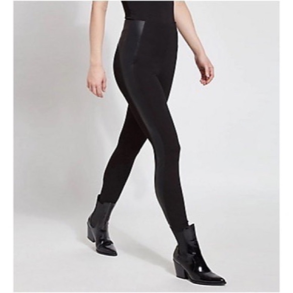 Lysse Black Ponte Knit Leggings Leather Panel XS